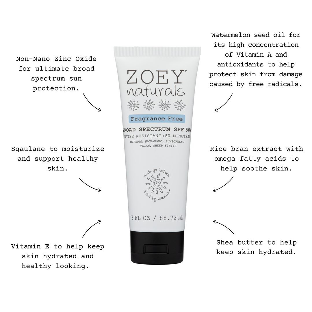 Zoey Naturals SPF 50+ Sheer Finish Mineral Sunscreen 3 oz